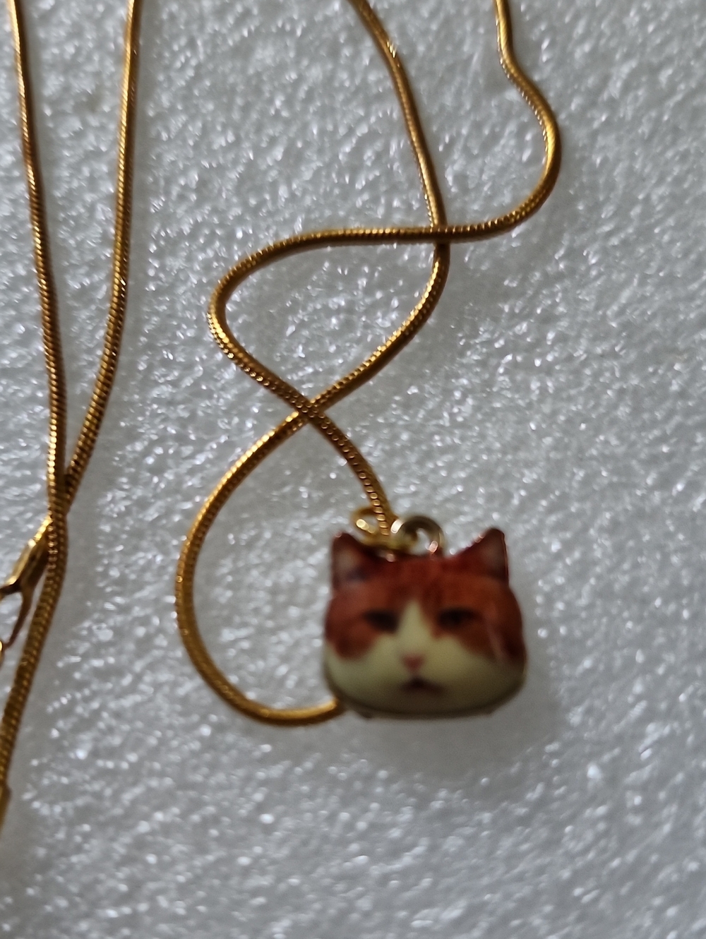 Hand Crafted Gold Cat Head Pendant Necklace - Orange, White